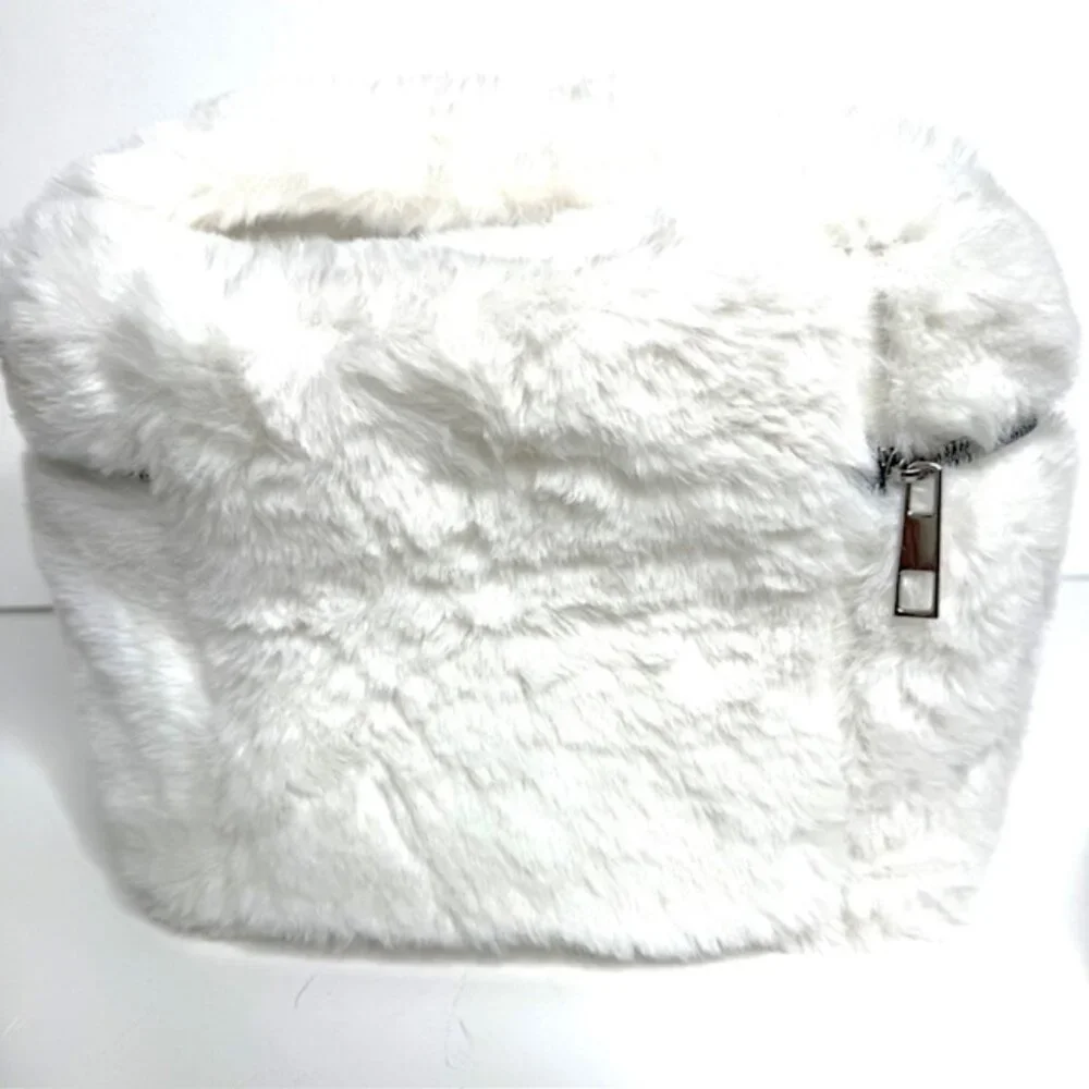 Soft, White Faux Fur Makeup or Travel Bag